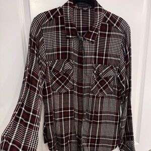 Sanctuary Burgundy Black Plaid button women’s Small blouse
